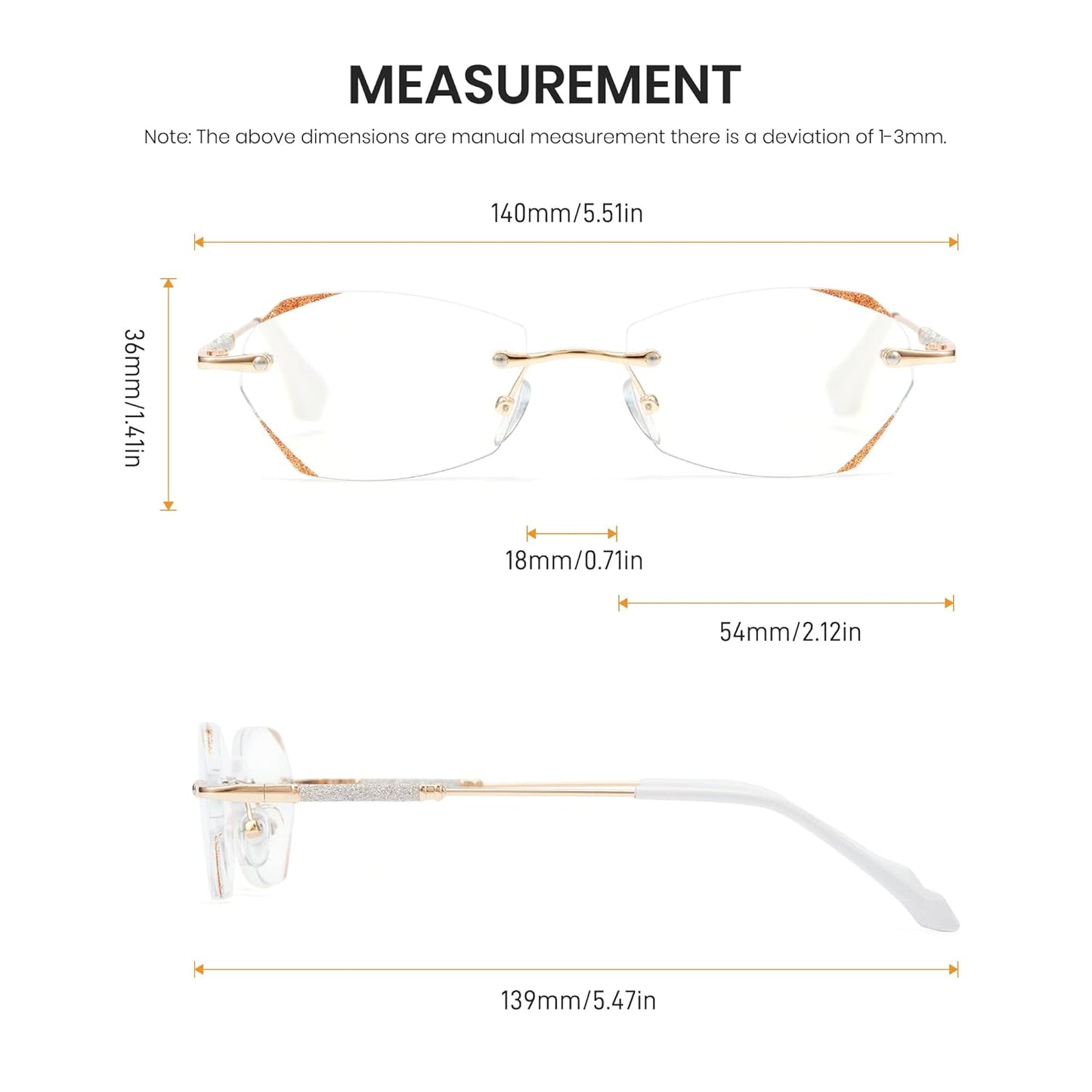 Premium Rimless Diamond Reading Glasses for Men's & Women's